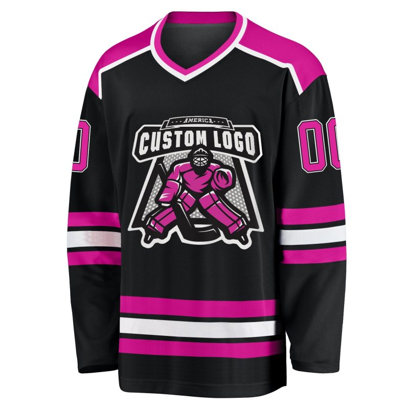 Personalized Black Deep Pink White Hockey Jersey for Men and Women Personalized Black Deep Pink-White Hockey Jersey