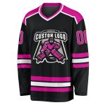 Custom Personalized Hockey Jersey with Name and Number - Black Deep Pink-White Team Jersey Personalized Black Deep Pink-White