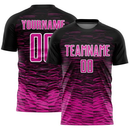 Custom Black Deep Pink White Line Soccer Jersey Uniform for Personalized Style Personalized Black Deep Pink-White Line Sublimation