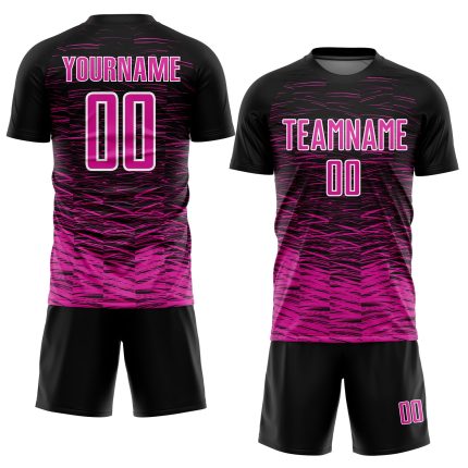 Custom Soccer Uniform Jersey with Personalized Name and Number - Black Deep Pink White Line Personalized Black Deep Pink-White