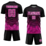 Custom Black Deep Pink White Line Soccer Jersey Uniform for Personalized Style Personalized Black Deep Pink-White Line Sublimation