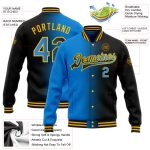 Personalized Gradient Blue-Gold Varsity Bomber Jacket for Men and Women - Full-Snap Fashion Style Personalized Black Electric