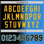 Custom Team Name Number Bomber Jacket Black Electric Blue Gold Gradient Full-Snap Varsity Fashion Jacket Personalized Black