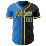 Personalized Black Electric Blue Gold Gradient Baseball Jersey Fashion Apparel Personalized Black Electric Blue-Gold Gradient