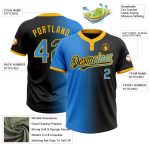 Custom Name Number Unisex Softball Jersey Black Electric Blue-Gold Gradient Fashion Two-Button Personalized Black Electric