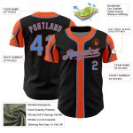 Personalized Baseball Jersey Black Electric Blue-Orange Custom Name & Number - 3 Color Arm Shapes Authentic Team Gear Personalized