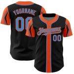 Personalized Baseball Jersey Black Electric Blue-Orange Custom Name & Number - 3 Color Arm Shapes Authentic Team Gear Personalized