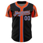 Personalized Black Electric Blue Orange Baseball Jersey - Custom Three Color Arm Shapes Personalized Black Electric Blue-Orange