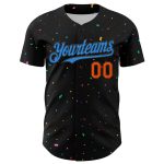 Personalized 3D Confetti Baseball Jersey in Black Electric Blue-Orange Personalized Black Electric Blue-Orange 3D Confetti