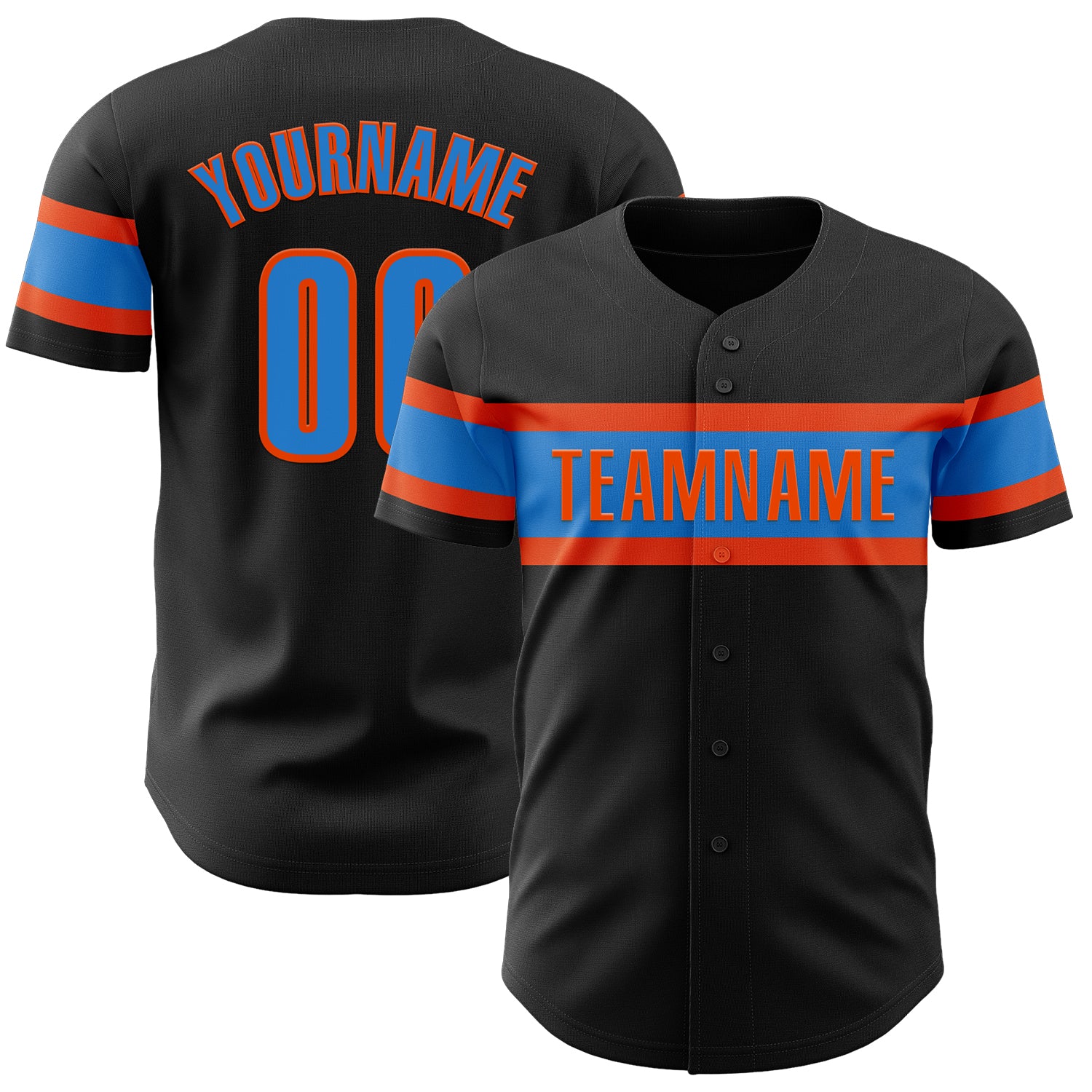 Personalized Electric Blue-Orange Black Baseball Jersey - Authentic Design Personalized Black Electric Blue-Orange Authentic
