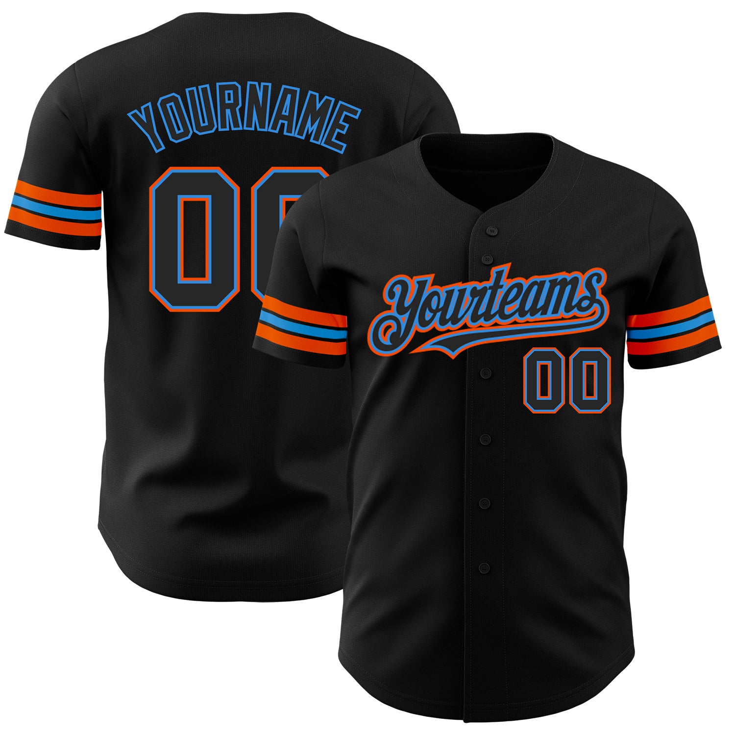 Custom Name and Number Black Electric Blue-Orange Authentic Baseball Jersey - Personalized Team Apparel Personalized Black