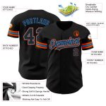 Personalized Electric Blue-Orange Baseball Jersey - Custom Black Jersey Personalized Black Electric Blue-Orange Baseball