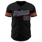 Personalized Electric Blue-Orange Baseball Jersey - Custom Black Jersey Personalized Black Electric Blue-Orange Baseball
