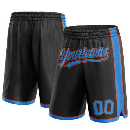 Personalized Black Blue-Orange Basketball Shorts for Men - Custom Sportswear Personalized Black Electric Blue-Orange Basketball