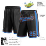 Personalized Black Blue-Orange Basketball Shorts for Men - Custom Sportswear Personalized Black Electric Blue-Orange Basketball
