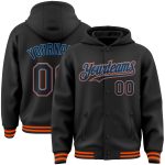 Custom Name Number Varsity Letterman Hoodie Jacket Black Electric Blue Orange Bomber Full-Snap Jacket Personalized Black