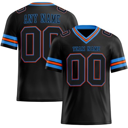 Custom Black Electric Blue-Orange Mesh Football Jersey - Personalized Team Name & Number Personalized Black Electric Blue-Orange