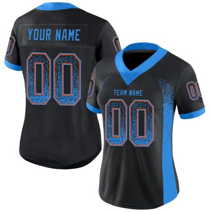 Custom Name Number Football Jersey - Personalized Black Electric Blue-Orange Mesh Drift Fashion Personalized Black Electric