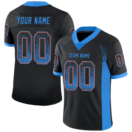 Custom Name Number Football Jersey - Personalized Black Electric Blue-Orange Mesh Drift Fashion Personalized Black Electric