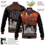 Miami Florida City Edition 3D Bomber Varsity Jacket - Personalized Black Electric Blue-Orange Full-Snap Letterman Jacket
