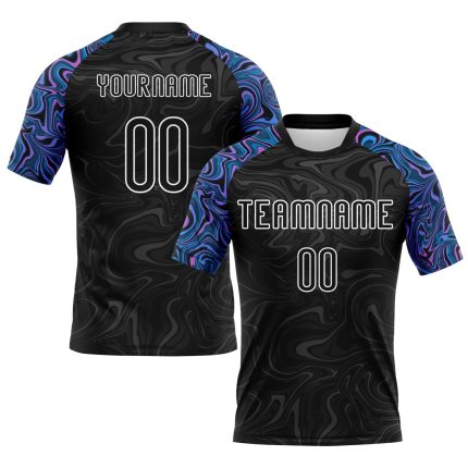 Custom Name Number Personalized Liquid Fluid Volleyball Jersey in Black Electric Blue Pink Purple Personalized Black Electric