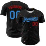 Personalized 3D Confetti Baseball Jersey Black Electric Blue Red Personalized Black Electric Blue-Red 3D Confetti Baseball