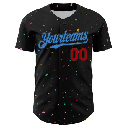 Personalized 3D Confetti Baseball Jersey Black Electric Blue Red Personalized Black Electric Blue-Red 3D Confetti Baseball