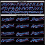 Custom Name Number Two Tone Hoodie Jacket for Team, Personalized Black Electric Blue Red Bomber Varsity Full-Snap Personalized