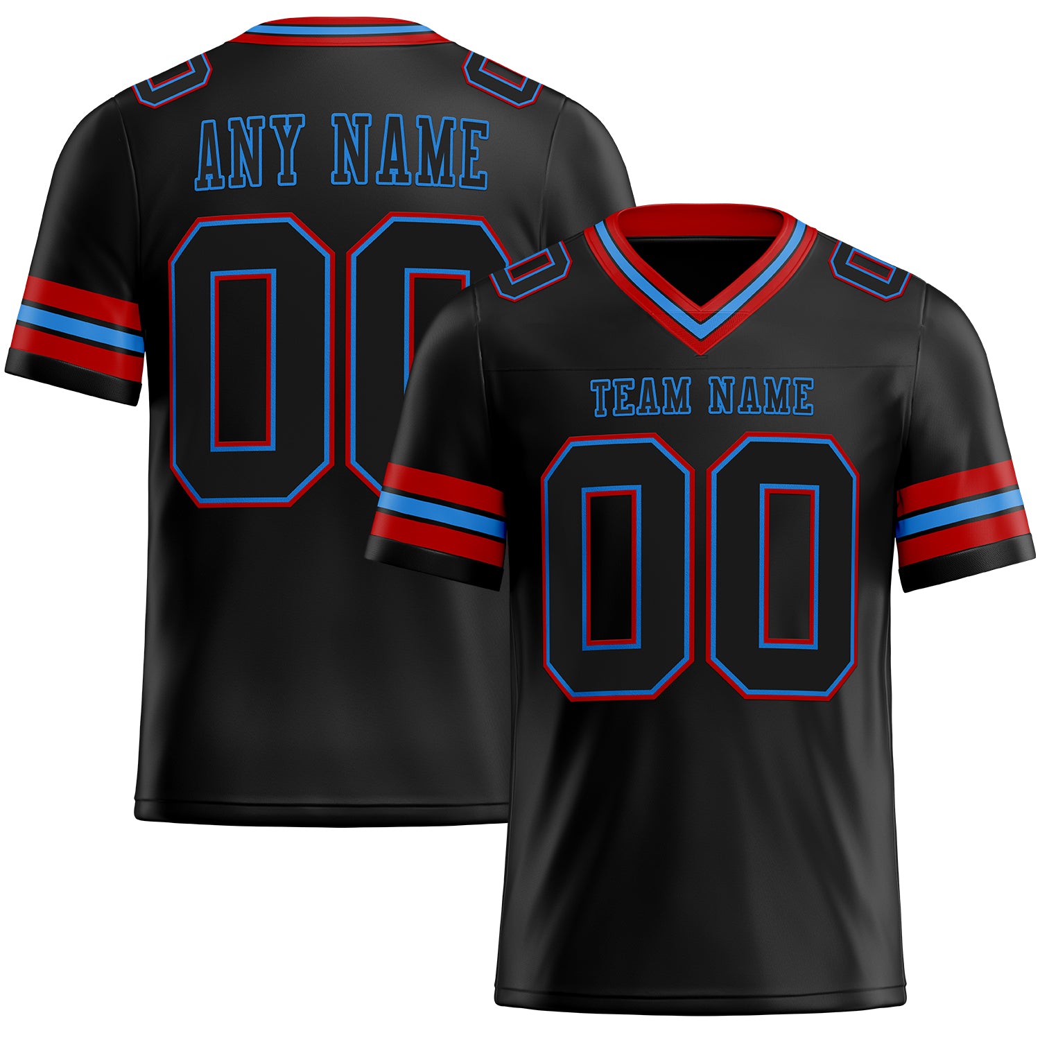 Personalized Electric Blue-Red Black Mesh Football Jersey - Custom Sports Apparel Personalized Black Electric Blue-Red Mesh