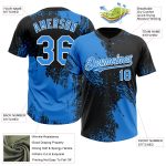 Personalized Unisex Softball Jersey in Black Electric Blue-White 3D Abstract Brush Stroke, Two-Button Design Personalized