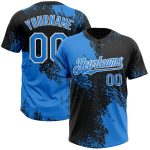 Personalized Unisex Softball Jersey in Black Electric Blue-White 3D Abstract Brush Stroke, Two-Button Design Personalized