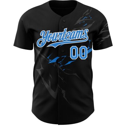 Personalized 3D Lightning Baseball Jersey in Black & Electric Blue-White Personalized Black Electric Blue-White 3D Lightning