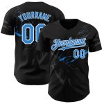 Personalized Lightning 3D Pattern Black Electric Blue Baseball Jersey Custom Name & Number Personalized Black Electric Blue-White