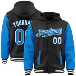 Custom Two Tone Hoodie Jacket Varsity Letterman Bomber Electric Blue-White with Personalized Name and Number Personalized