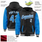Custom Two Tone Hoodie Jacket Varsity Letterman Bomber Electric Blue-White with Personalized Name and Number Personalized