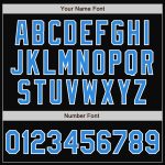 Personalized Two-Tone Black Blue-White Varsity Letterman Bomber Jacket Full-Snap Personalized Black Electric Blue-White Bomber