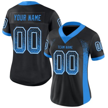Custom Black Electric Blue-White Mesh Football Jersey with Name and Number - Personalized Team Apparel Personalized Black