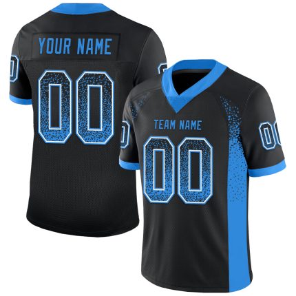Custom Black Electric Blue-White Mesh Football Jersey with Name and Number - Personalized Team Apparel Personalized Black