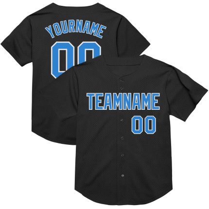 Personalized Throwback Baseball Jersey - Black Electric Blue-White Mesh Personalized Black Electric Blue-White Mesh Throwback
