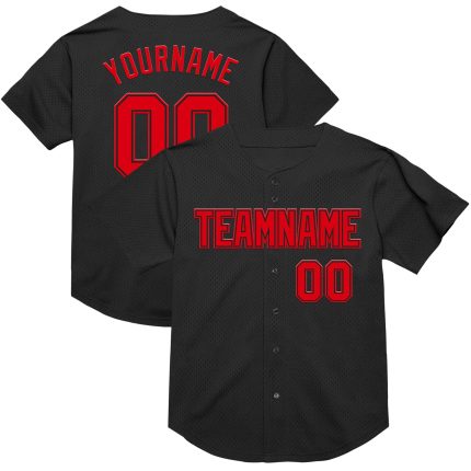 Custom Authentic Throwback Baseball Jersey - Personalized Black Fire Red Mesh with Name & Number Personalized Black Fire