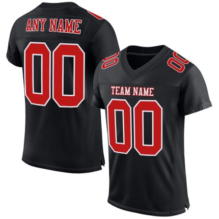 Custom Name Number Personalized Black Fire Red-White Mesh Authentic Football Jersey Personalized Black Fire Red-White Mesh