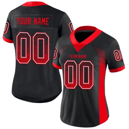 Custom Fire Red Black Mesh Football Jersey with Personalized Name and Number - Drift Fashion Team Apparel Personalized Black