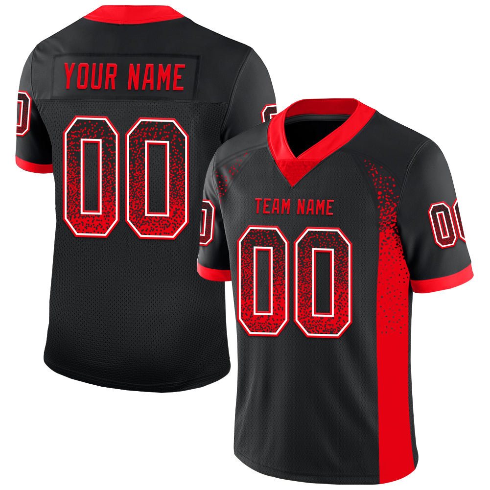 Custom Fire Red Black Mesh Football Jersey with Personalized Name and Number - Drift Fashion Team Apparel Personalized Black