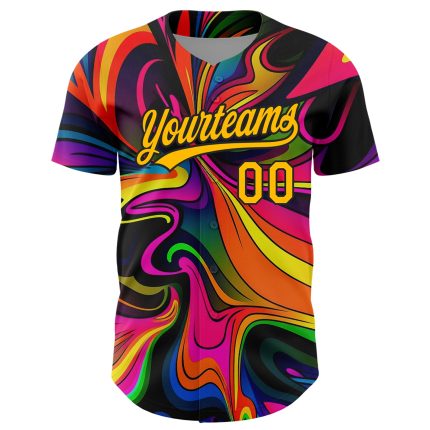 Personalized Black Gold 3D Abstract Baseball Jersey Custom Art Apparel Personalized Black Gold 3D Abstract Painting Baseball