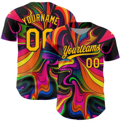 Personalized Black Gold 3D Abstract Baseball Jersey Custom Art Apparel Personalized Black Gold 3D Abstract Painting Baseball