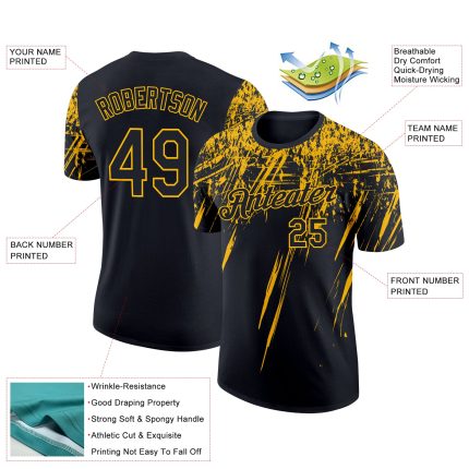 Personalized 3D Black Gold Sharp Shape Performance T-Shirt for Men and Women Personalized Black Gold 3D Abstract Sharp Shape