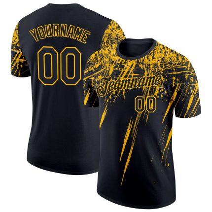 Personalized 3D Black Gold Sharp Shape Performance T-Shirt for Men and Women Personalized Black Gold 3D Abstract Sharp Shape