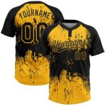 Personalized Black Gold 3D Abstract Grunge Splatter Softball Jersey Unisex Two-Button Personalized Black Gold 3D Abstract