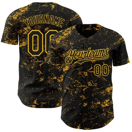 Personalized 3D Abstract Black Gold Splatter Texture Baseball Jersey Personalized Black Gold 3D Abstract Splatter Texture