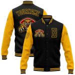 Personalized Black Gold Varsity Letterman Bomber Jacket 3D Full-Snap Design Personalized Black Gold 3D Bomber Full-Snap Varsity